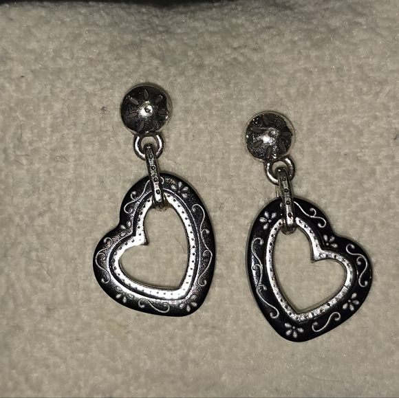 Brighton Black and Silver Swirl Heart Post Drop Earrings - Picture 1 of 5